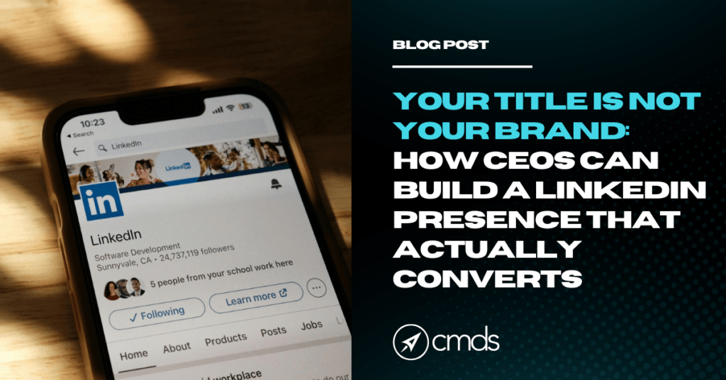 Mobile phone screen clearly displaying an optimized LinkedIn profile, representing a strategic LinkedIn personal brand for CEOs in action.