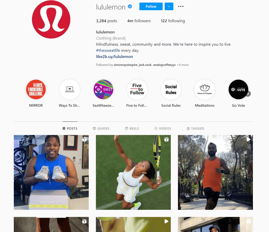 This is an image of Lululemon’s Instagram account which has four million followers.