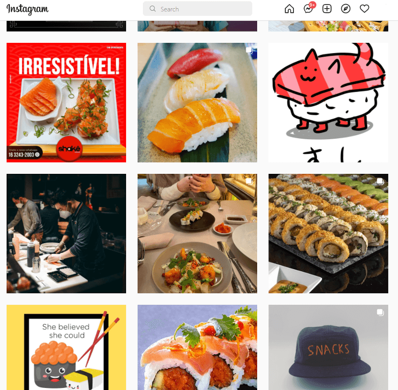 This is an image of the #Sushi hashtag page filled with posts of people as they eat sushi or make rolls.