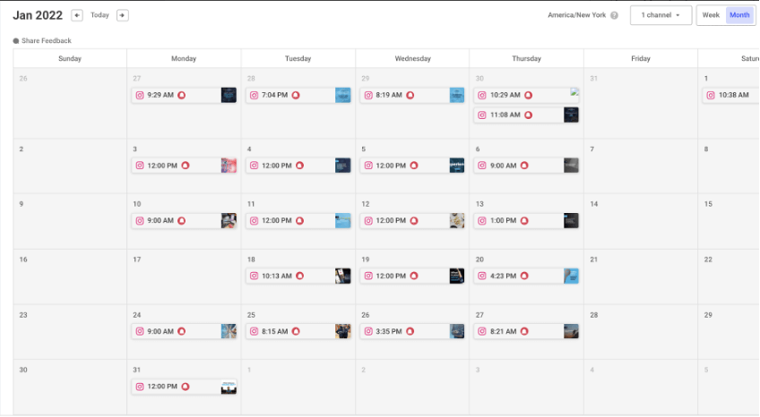 This is a picture of a content calendar that lists all the projects worked on in a month.