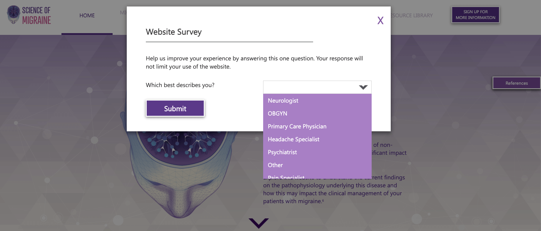 Unbranded pharma website survey example